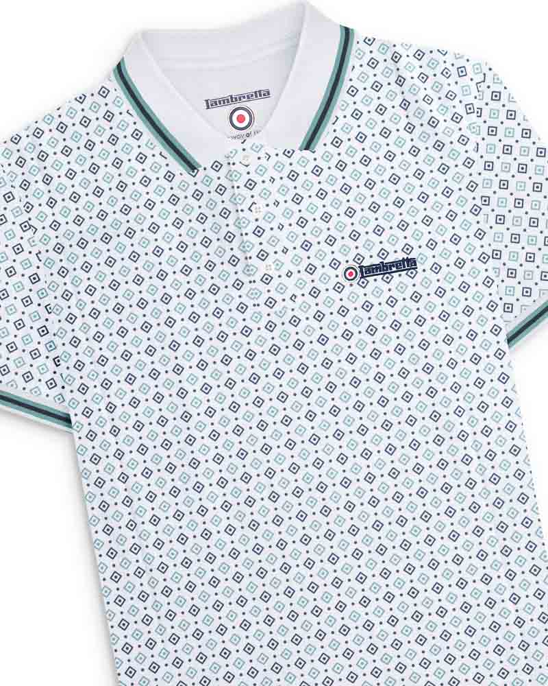 Lambretta GEO AOP Polo White Navy/Smoke Blue - 169 - Image 4