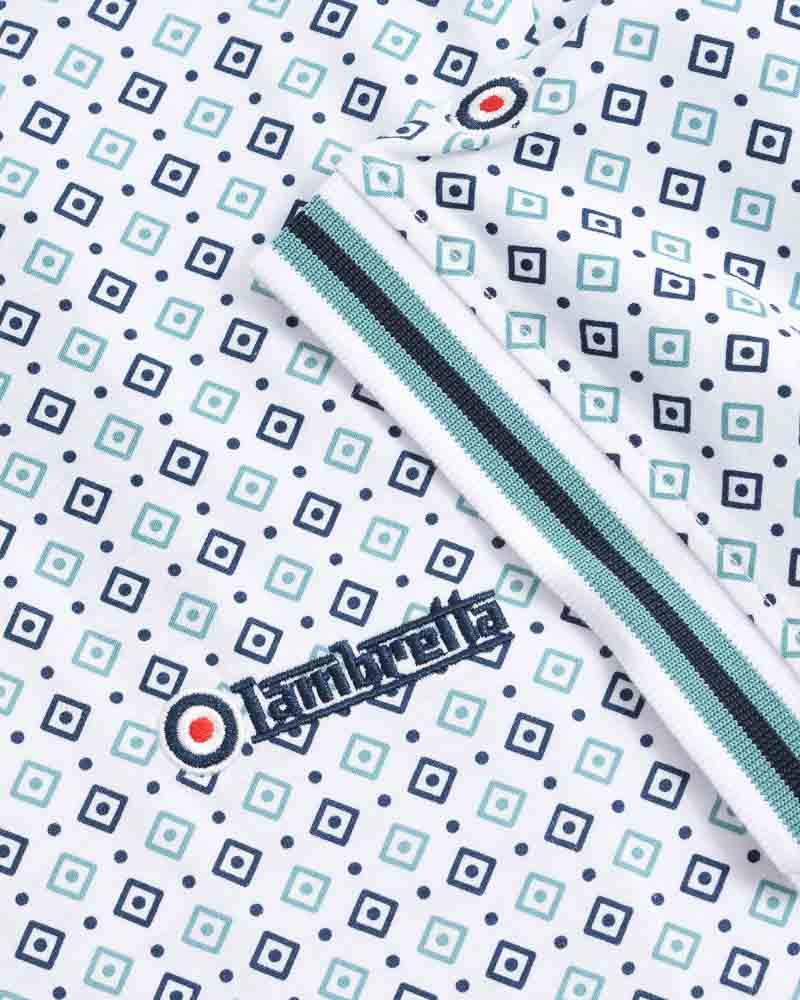 Lambretta GEO AOP Polo White Navy/Smoke Blue - 169 - Image 5