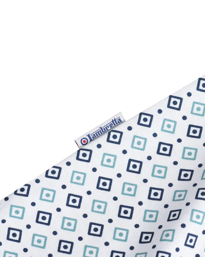 Lambretta GEO AOP Polo White Navy/Smoke Blue - 169 - Image 6