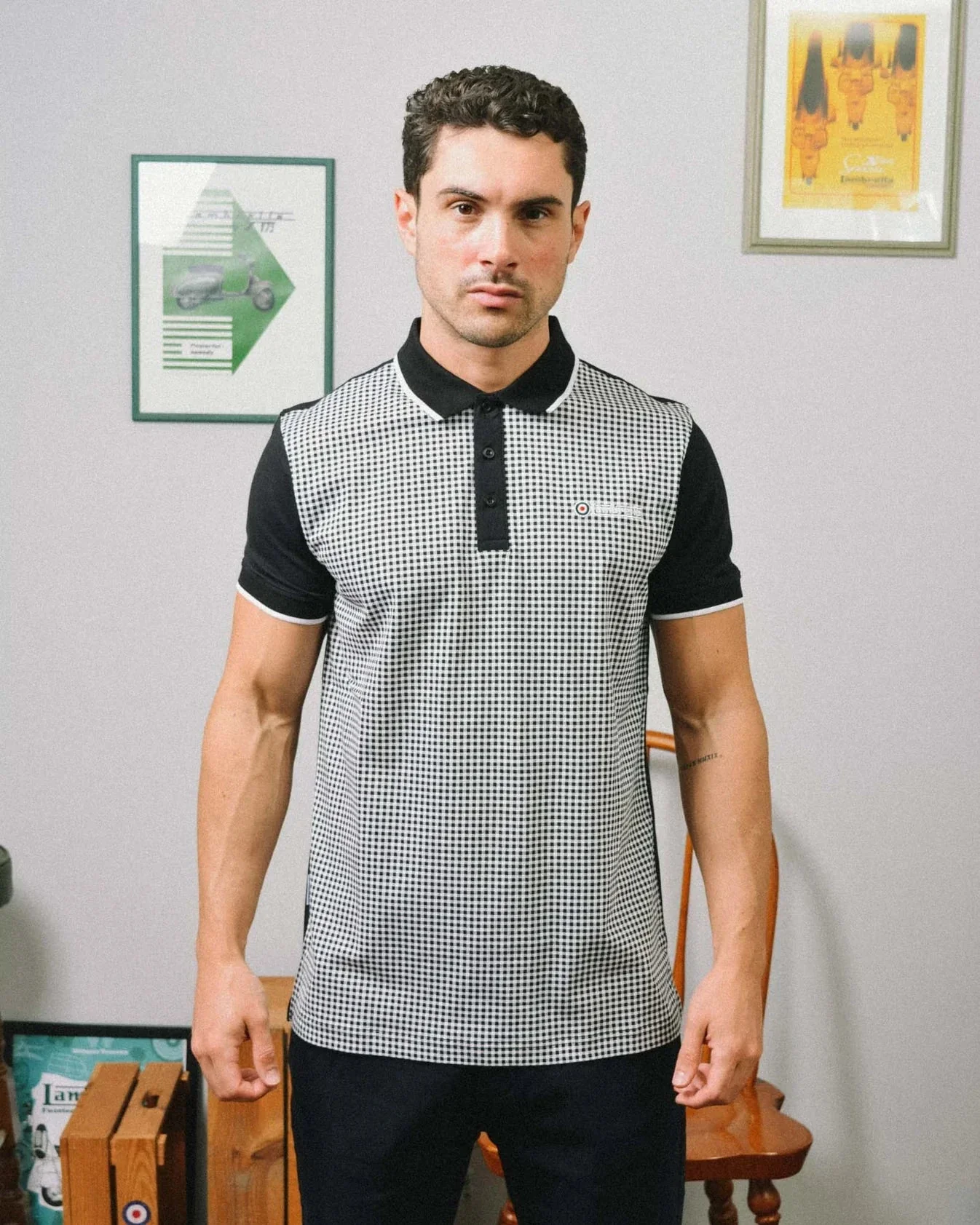 Lambretta Gingham AOP Polo Black - 114