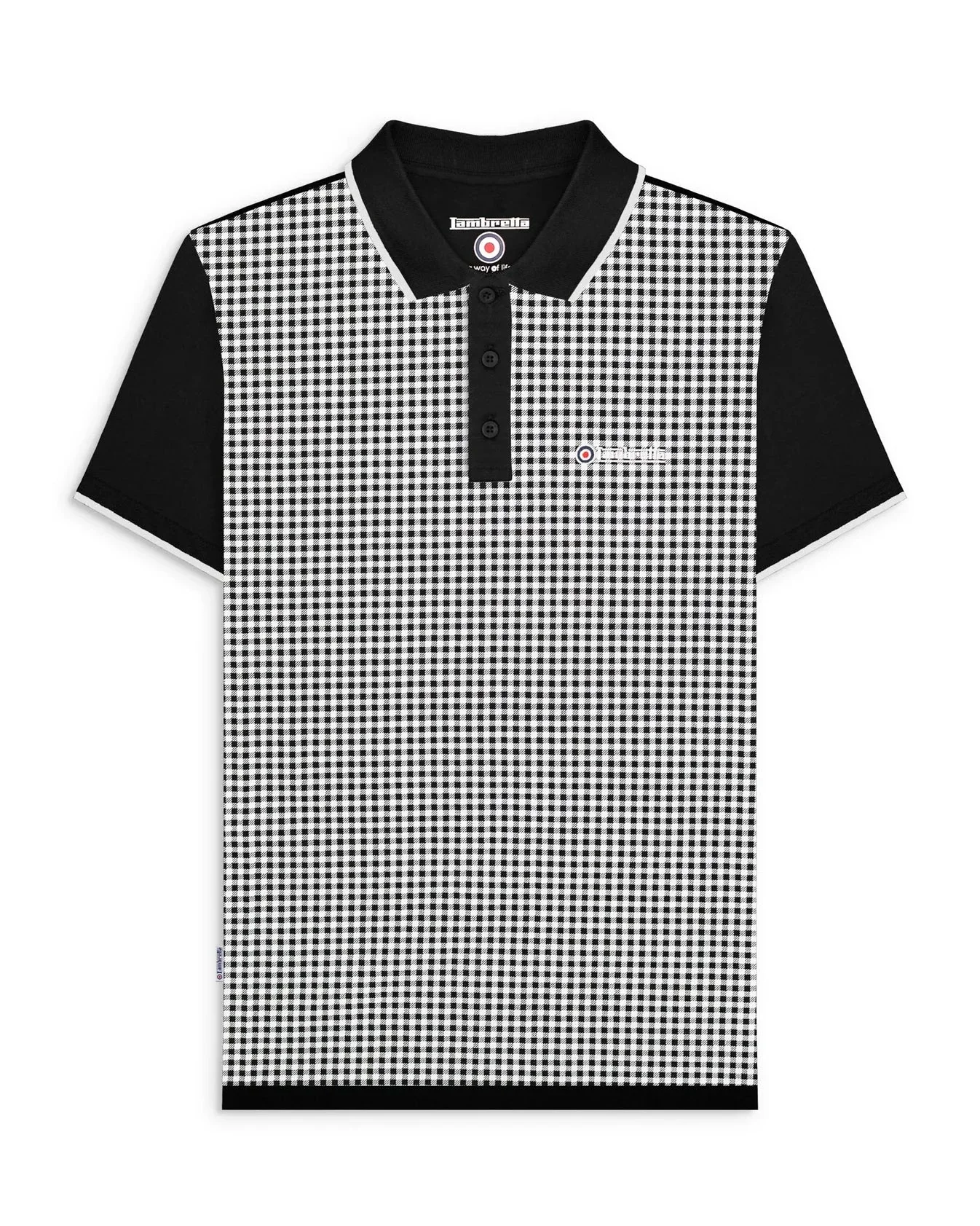 Lambretta Gingham AOP Polo Black - 114 - Image 2