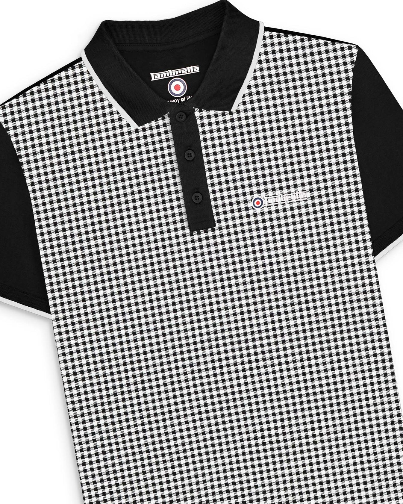 Lambretta Gingham AOP Polo Black - 114 - Image 4