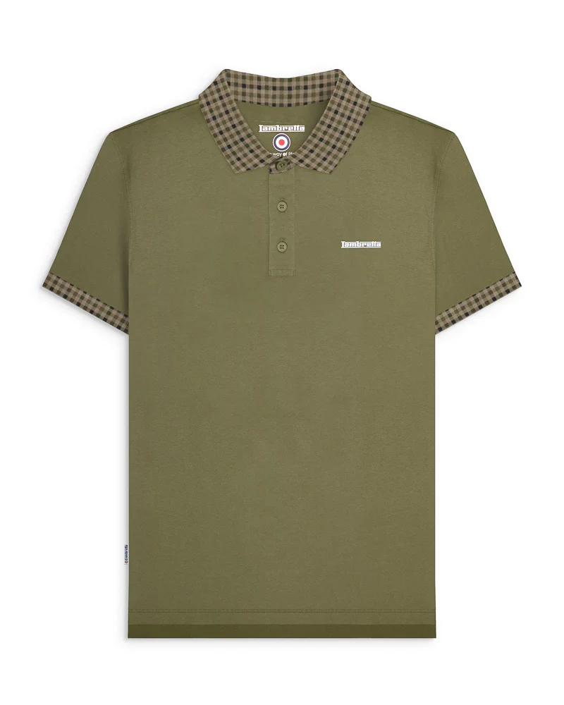 Lambretta Gingham Collar Polo Khaki - 070 - Image 2