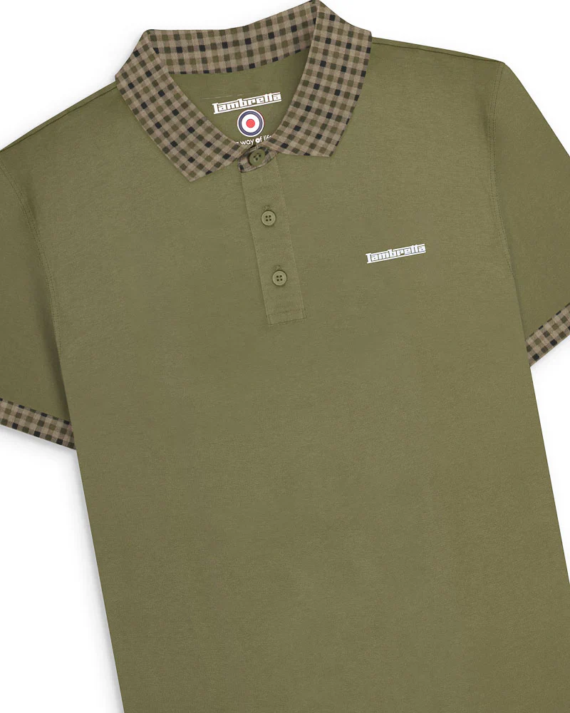 Lambretta Gingham Collar Polo Khaki - 070 - Image 3