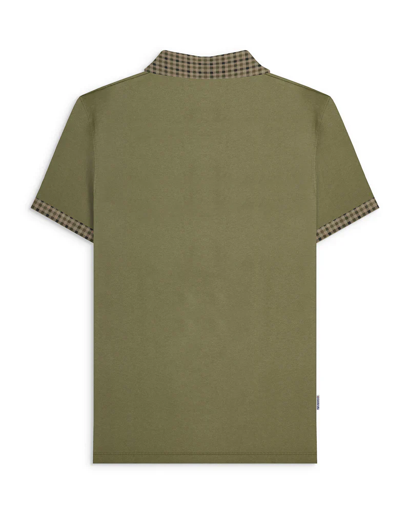 Lambretta Gingham Collar Polo Khaki - 070 - Image 5