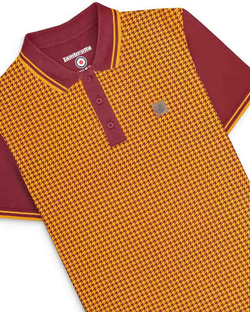 Lambretta Hounds Tooth Polo Burgundy/Gold - 090 - Image 3
