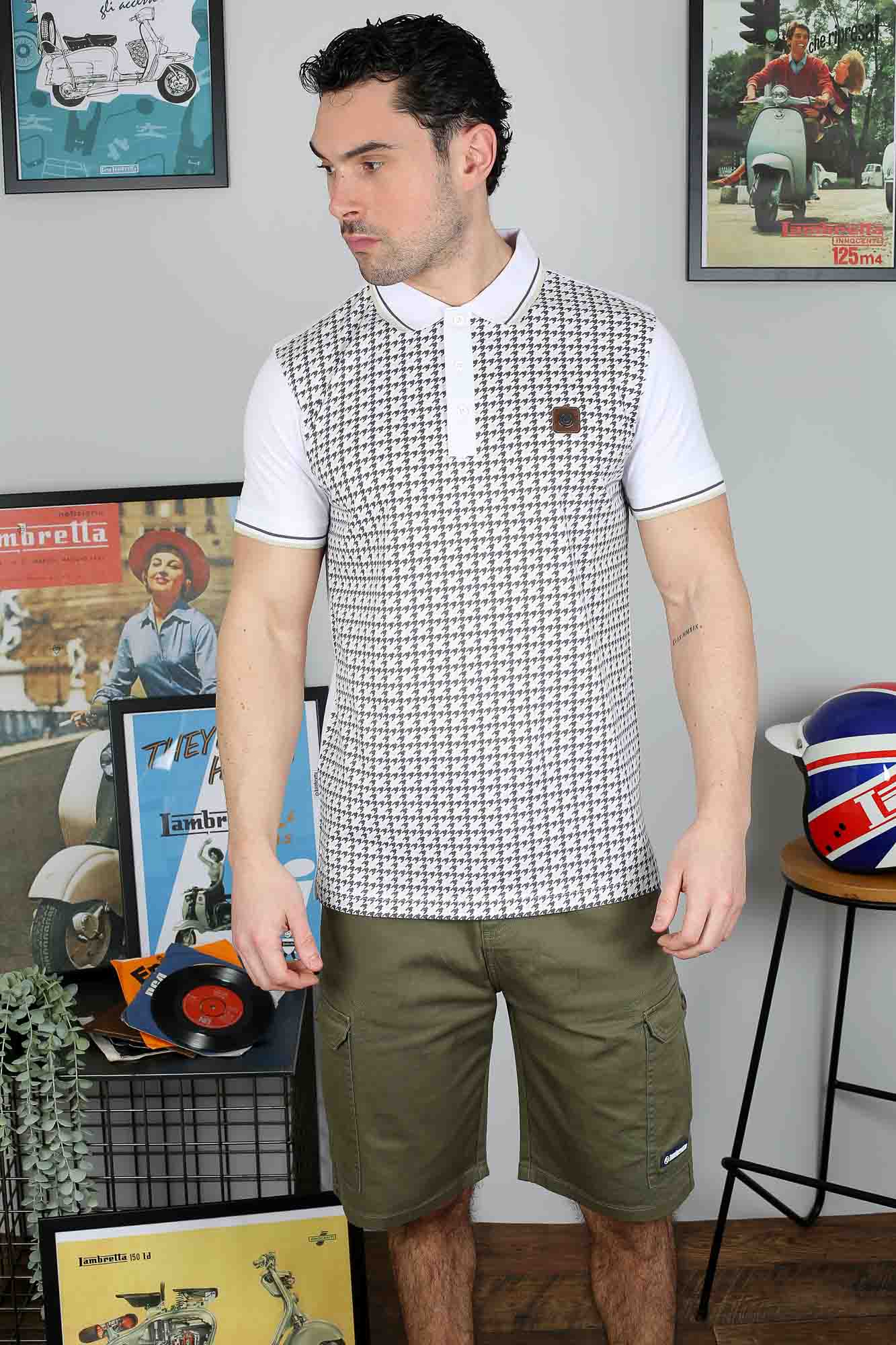 Lambretta Hounds Tooth Polo White/Iron/Silver - 085