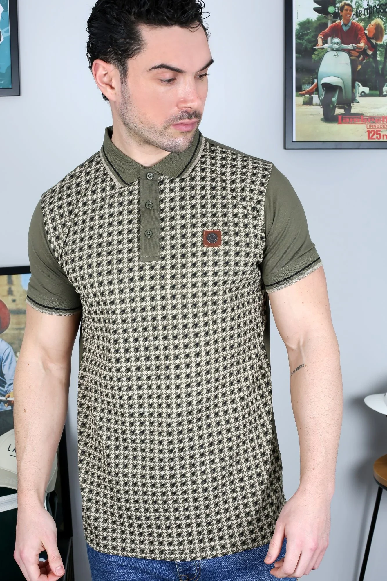 Lambretta Houndstooth Polo Khaki - 158