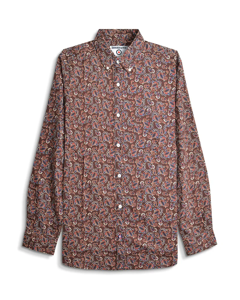 Lambretta Long Sleeve Paisley Shirt Brown/Burgundy - 038 - Image 2