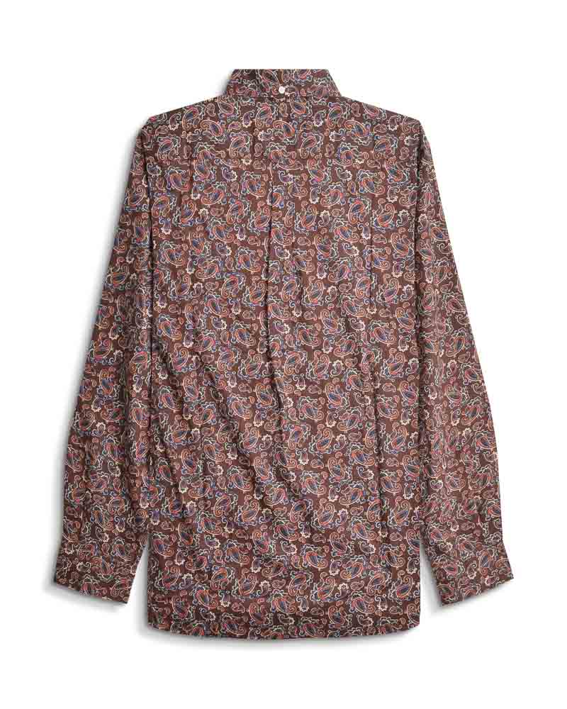 Lambretta Long Sleeve Paisley Shirt Brown/Burgundy - 038 - Image 3