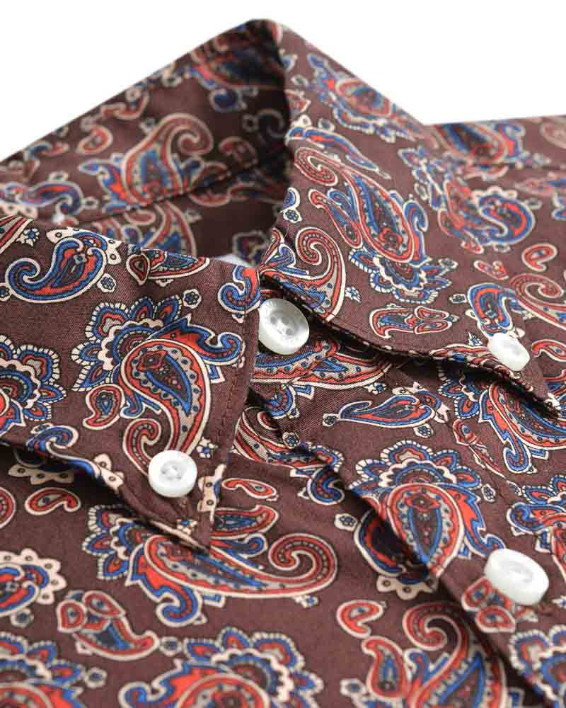 Lambretta Long Sleeve Paisley Shirt Brown/Burgundy - 038 - Image 4