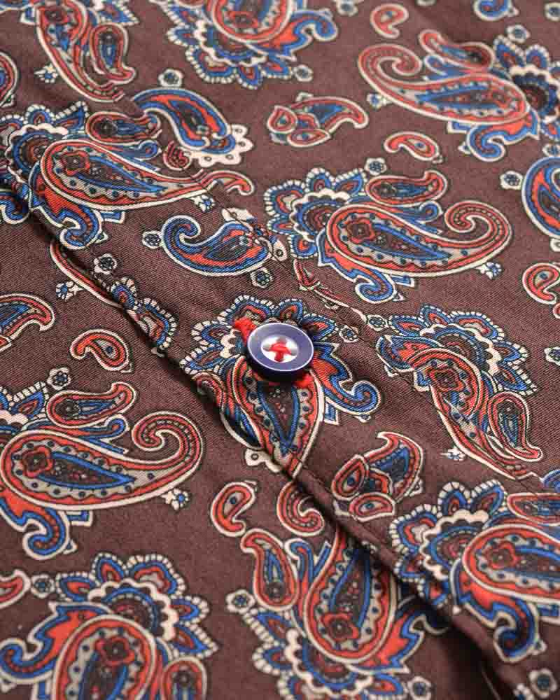 Lambretta Long Sleeve Paisley Shirt Brown/Burgundy - 038 - Image 5