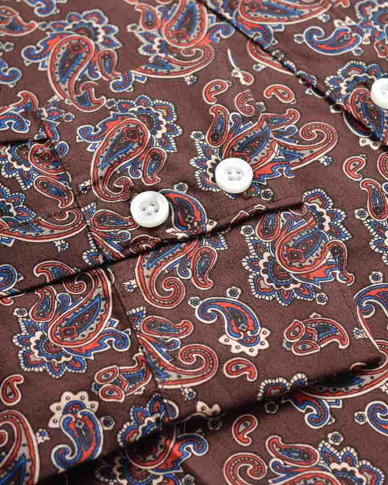 Lambretta Long Sleeve Paisley Shirt Brown/Burgundy - 038 - Image 6
