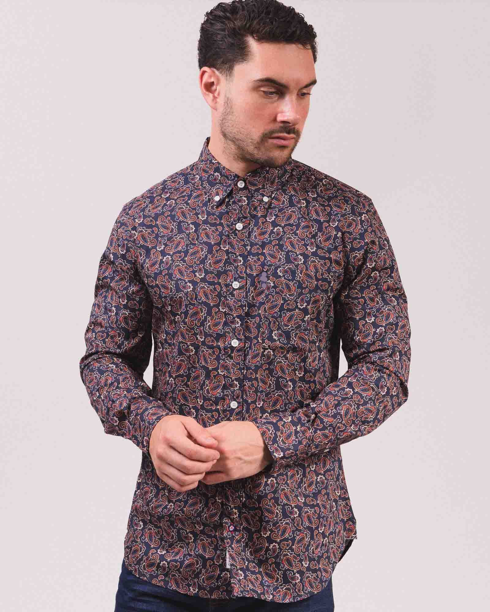 Lambretta Long Sleeve Paisley Shirt Navy - 015