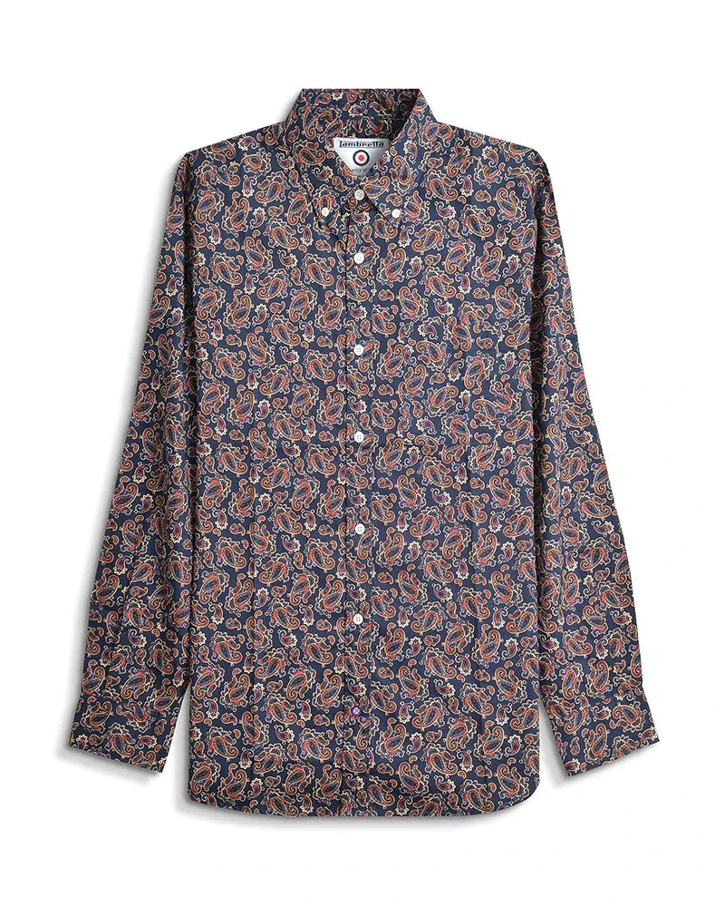 Lambretta Long Sleeve Paisley Shirt Navy - 015 - Image 2
