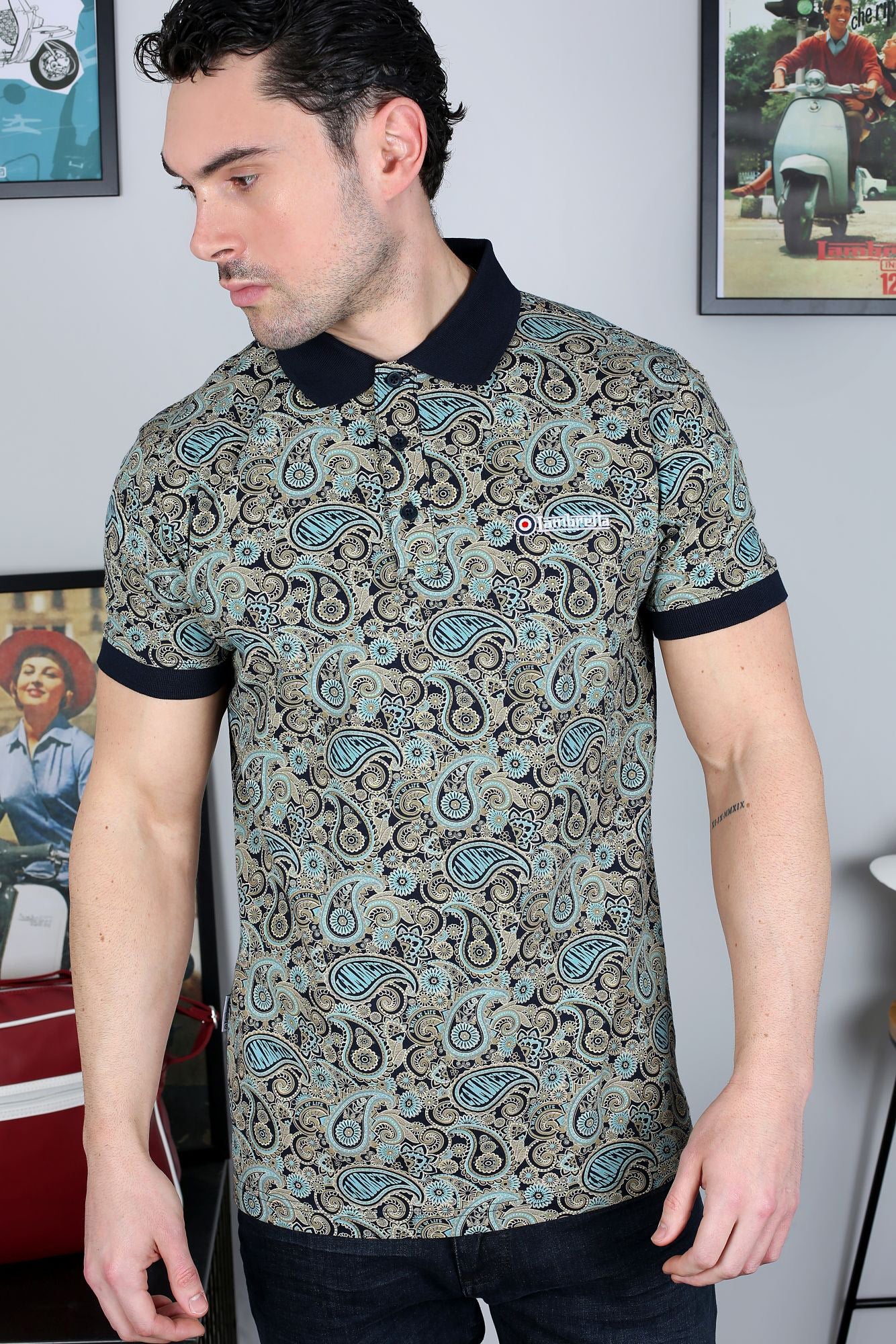 Lambretta Paisley Brand Polo Navy Cameo/Blue - 176