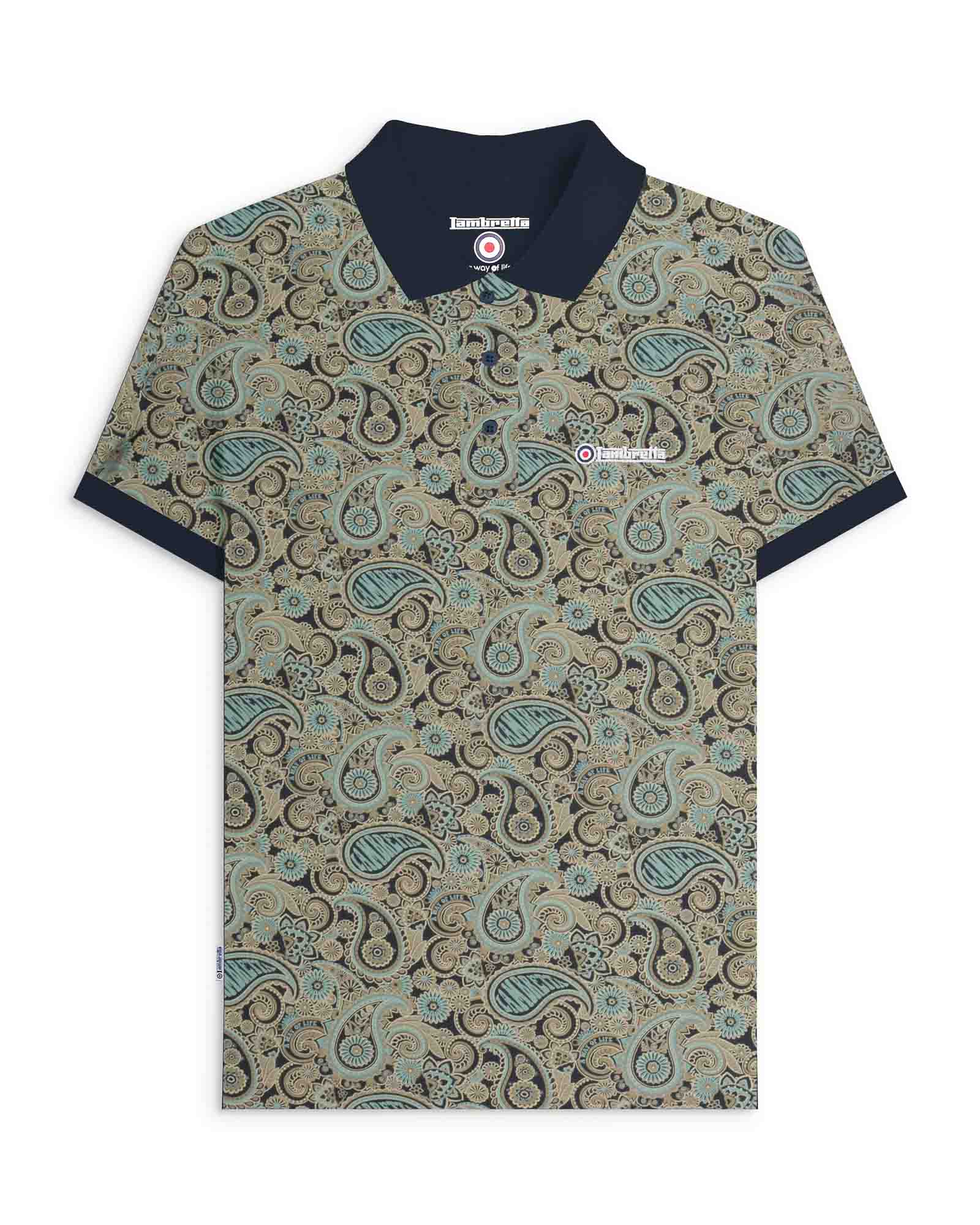 Lambretta Paisley Brand Polo Navy Cameo/Blue - 176 - Image 2