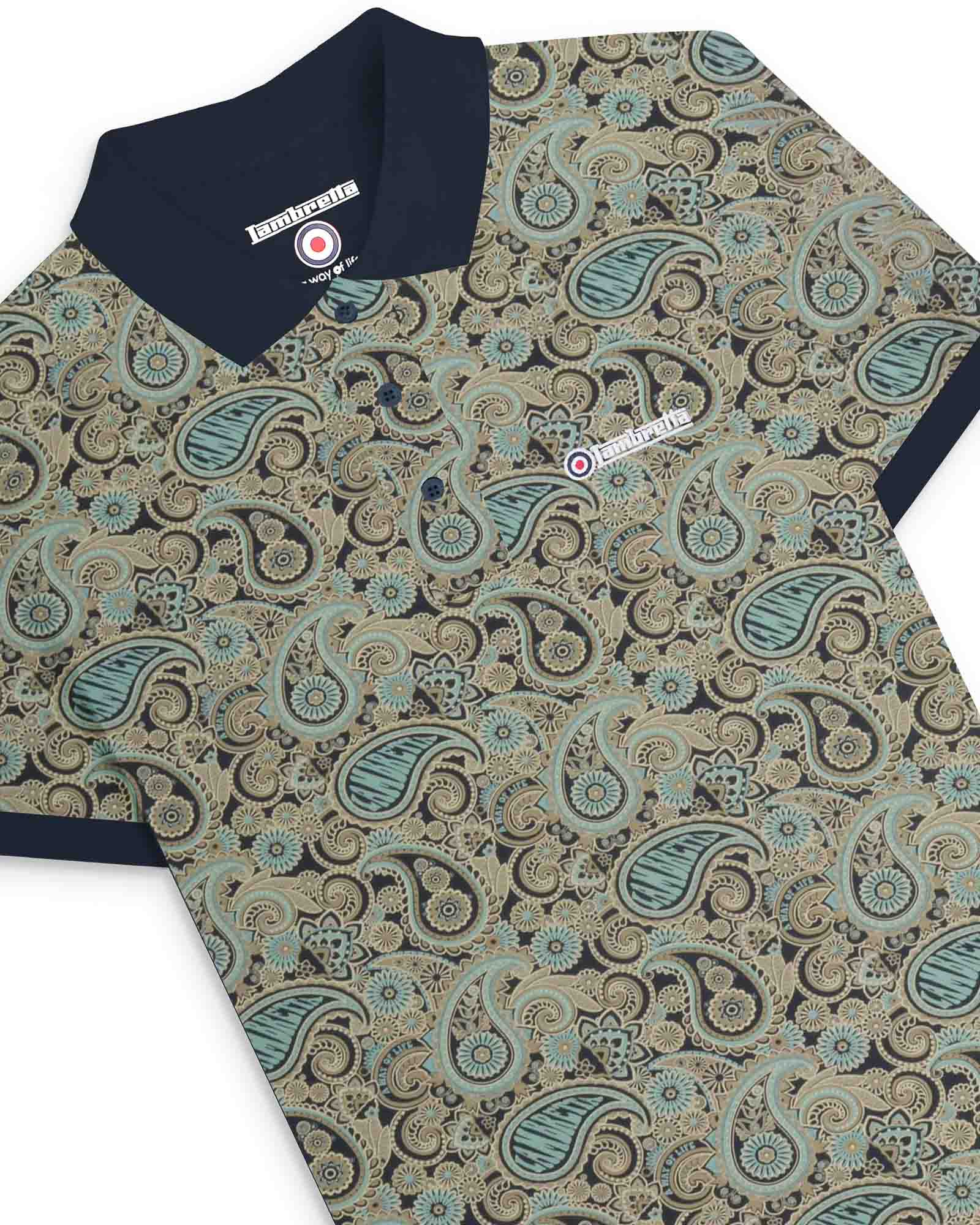Lambretta Paisley Brand Polo Navy Cameo/Blue - 176 - Image 4