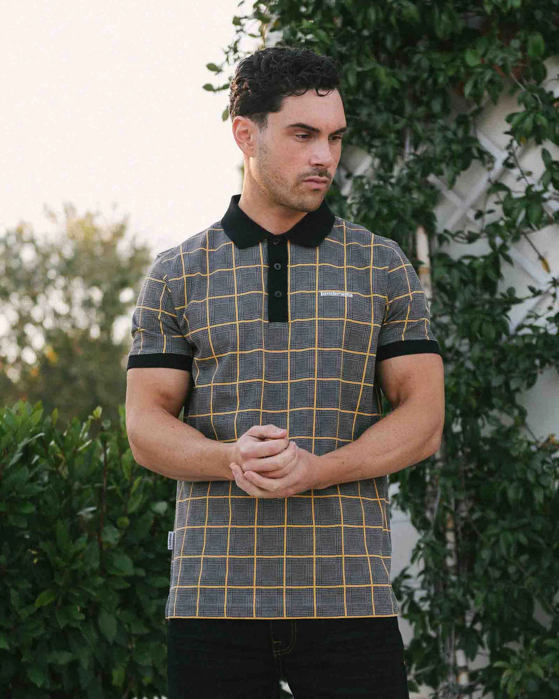 Lambretta Prince Of Wales Check Polo Steel Grey - 112