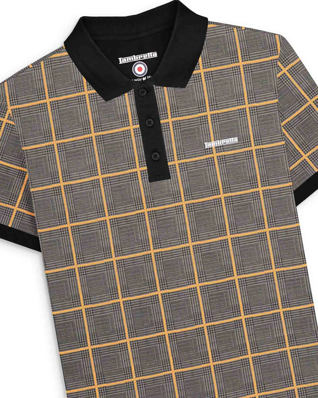 Lambretta Prince Of Wales Check Polo Steel Grey - 112 - Image 3