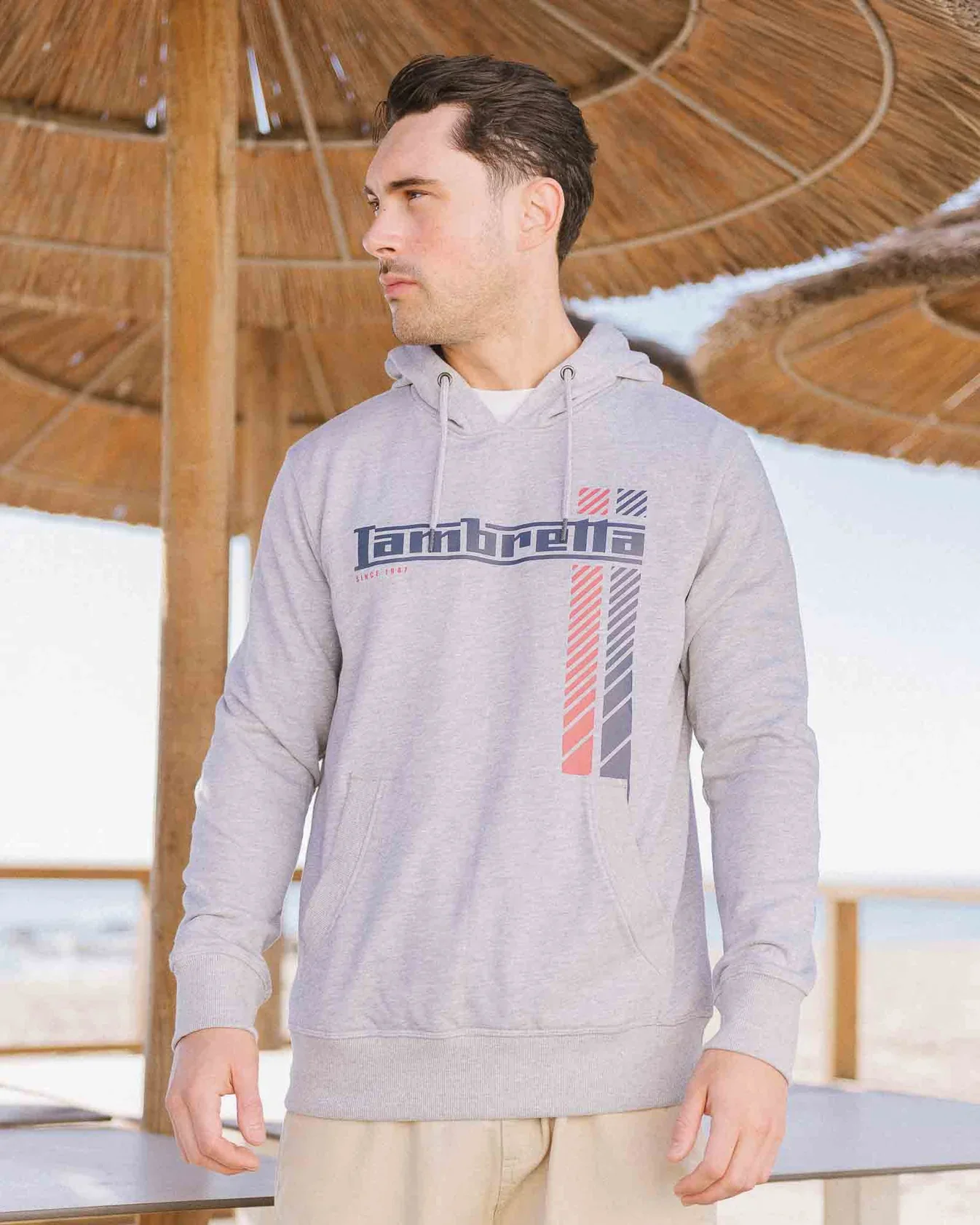 Lambretta Racing Stripe Hoodie Marl Grey - 561