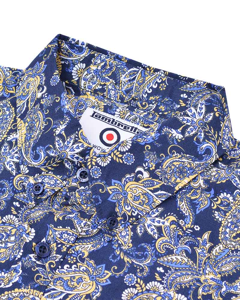 Lambretta SS Paisley Shirt Navy/White - 077
