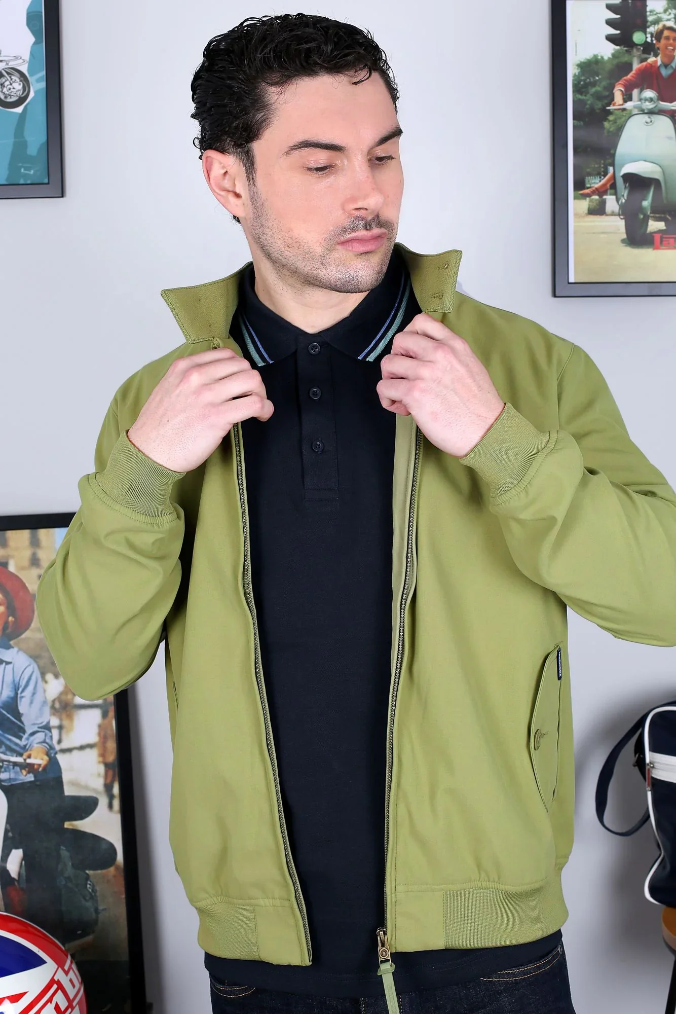 Lambretta Shower Resistant Harrington Jacket Olive Green - 623