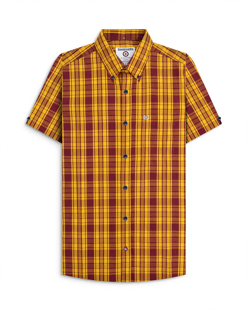 Lambretta SS Check Shirt Burgundy/Gold - 124 - Image 2
