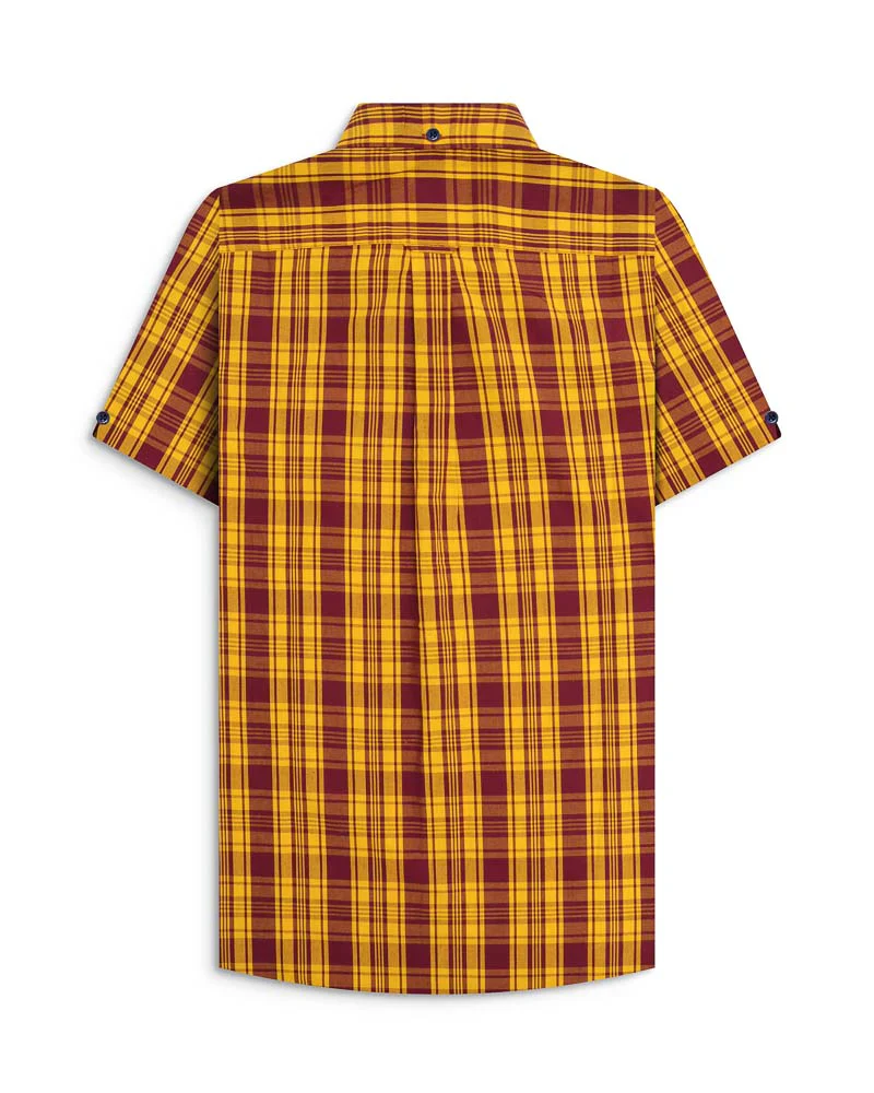 Lambretta SS Check Shirt Burgundy/Gold - 124 - Image 3