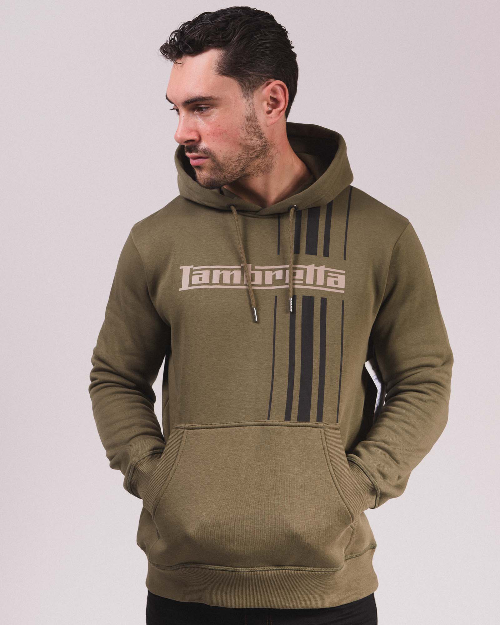 Lambretta Stripe Hoodie Khaki - 491