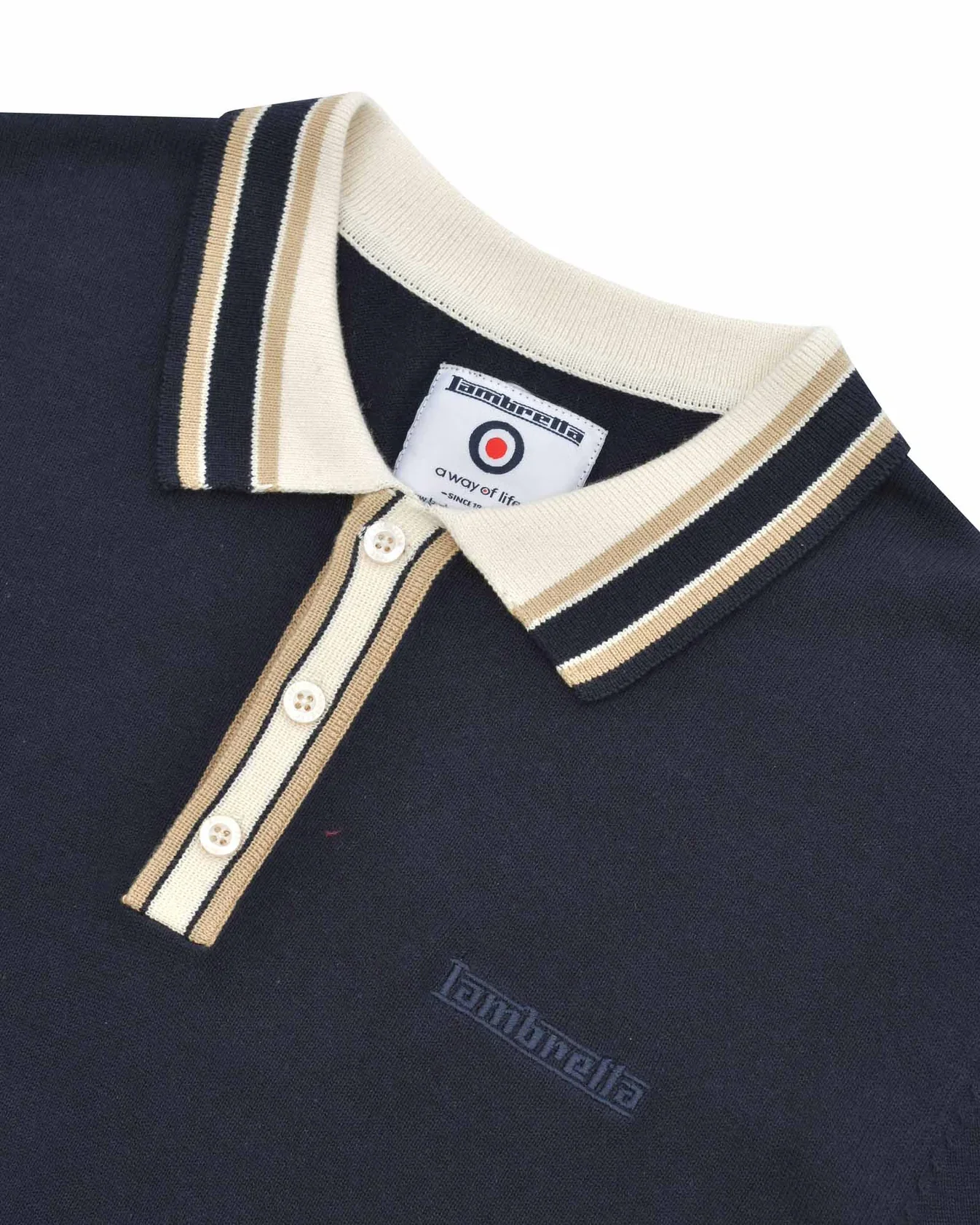 Lambretta Baggio Tipped SS Knit Polo Navy - 087 - Image 3