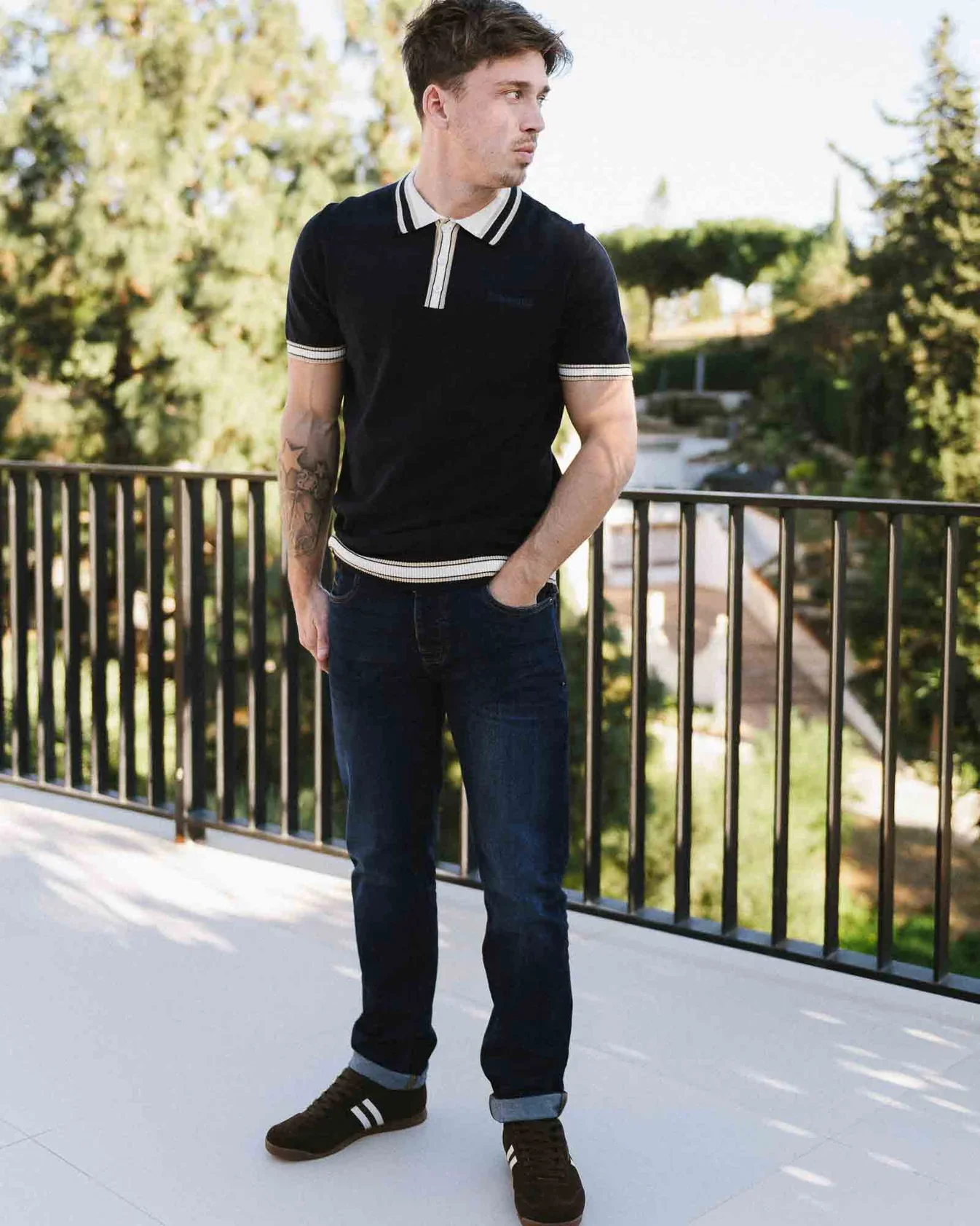 Lambretta Baggio Tipped SS Knit Polo Navy - 087 - Image 4
