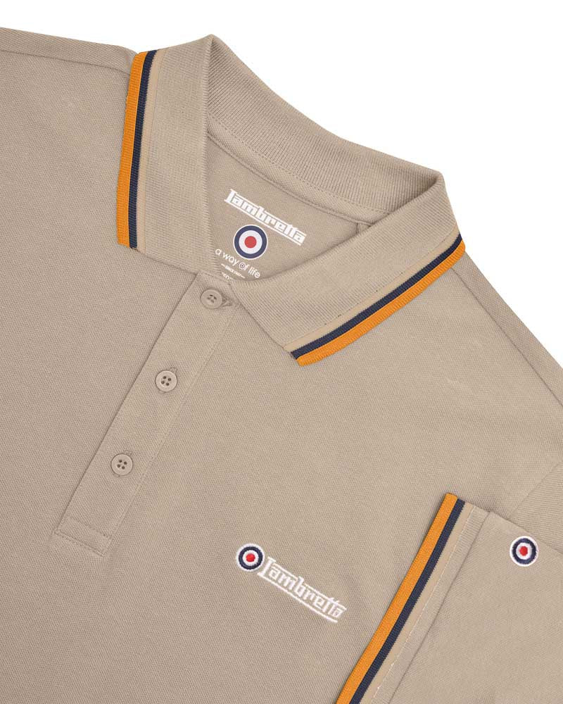 Lambretta Triple Tipped Polo Cashew Stone/Navy/Orange - 040 - Image 3