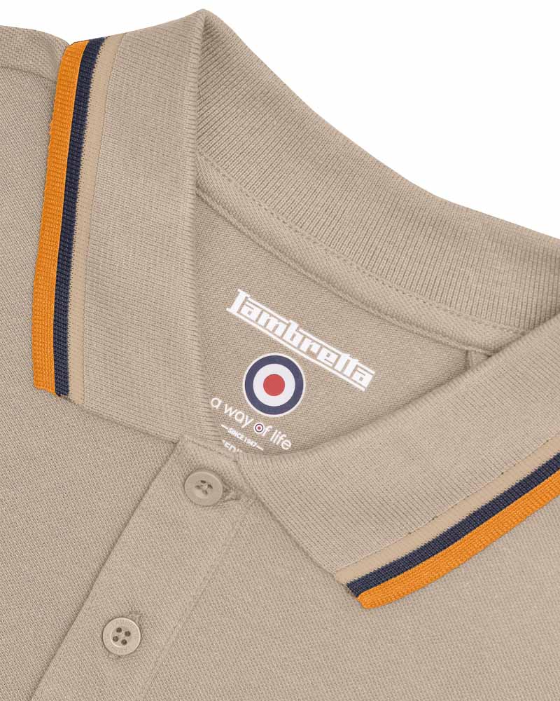 Lambretta Triple Tipped Polo Cashew Stone/Navy/Orange - 040 - Image 5