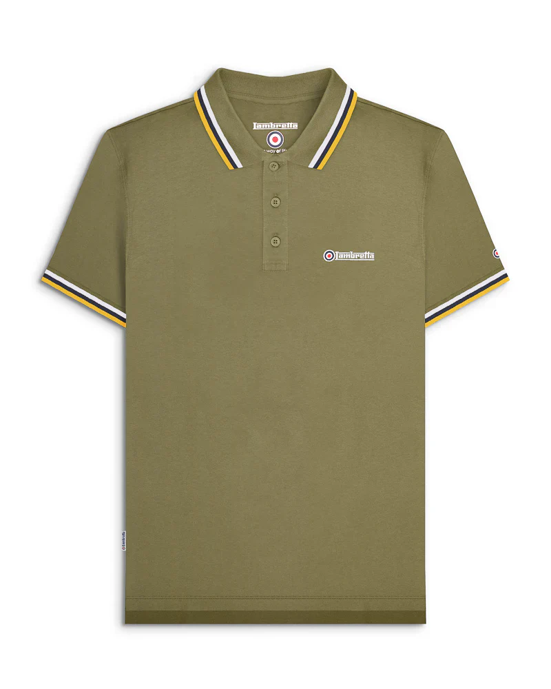Lambretta Triple Tipped Polo Khaki White/Navy/Gold- 035 - Image 2