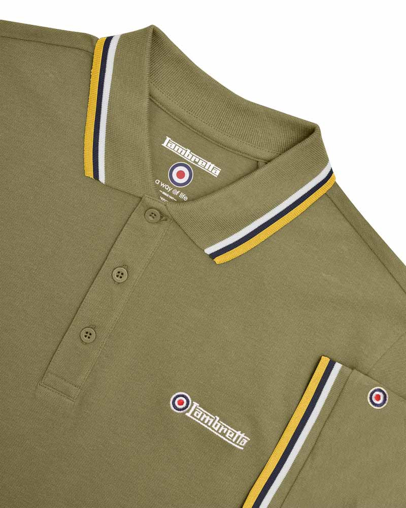 Lambretta Triple Tipped Polo Khaki White/Navy/Gold- 035 - Image 3