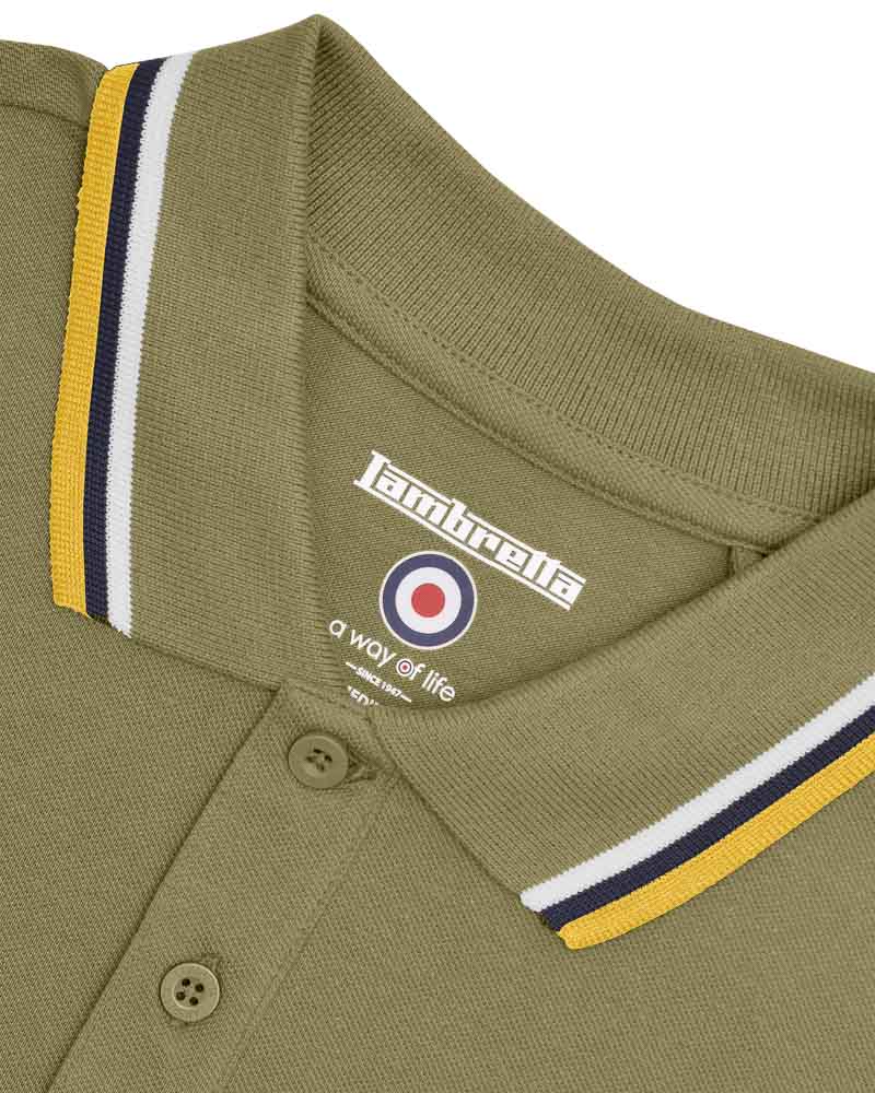 Lambretta Triple Tipped Polo Khaki White/Navy/Gold- 035 - Image 5