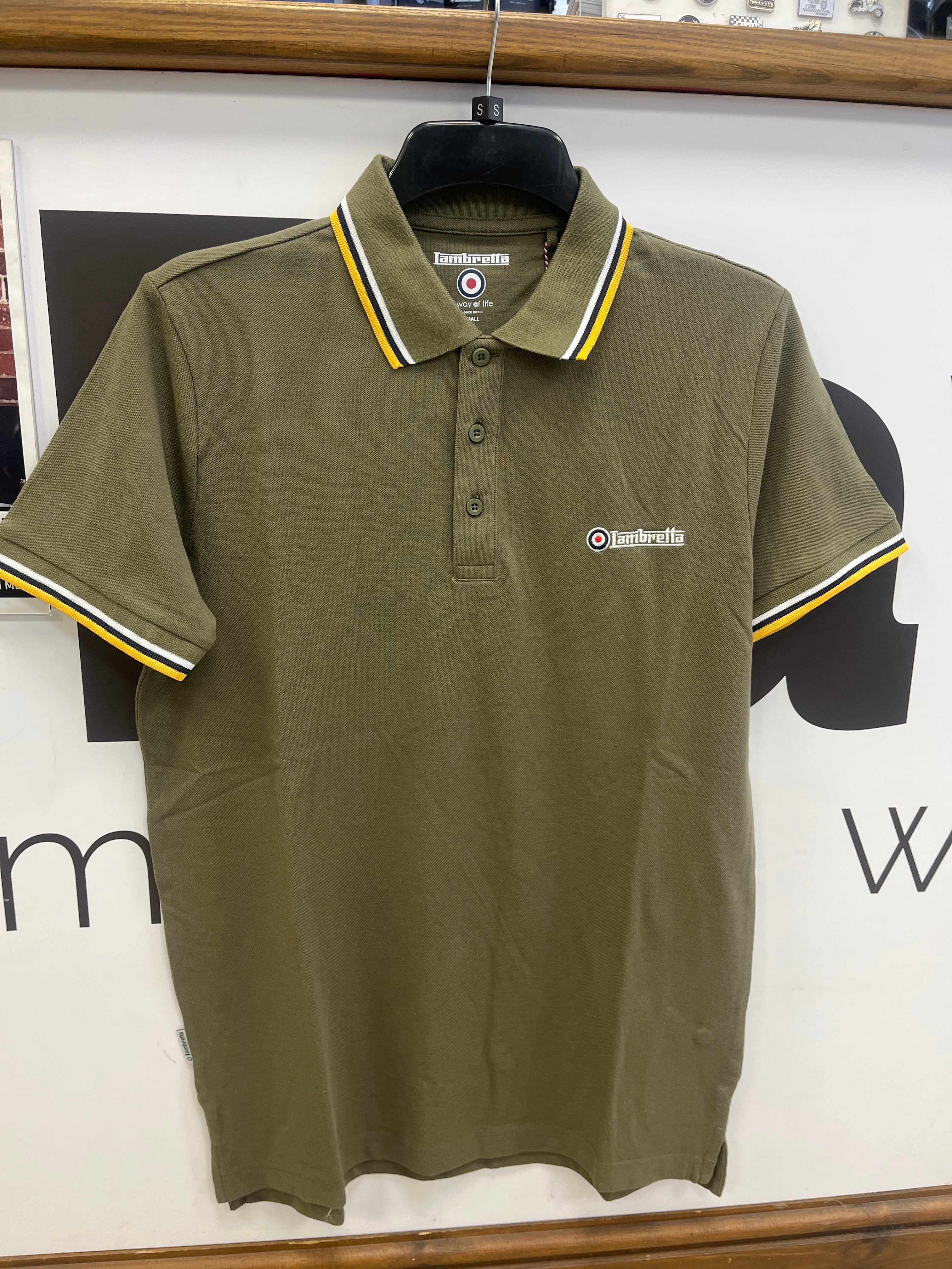 Lambretta Triple Tipped Polo Khaki White/Navy/Gold- 035 - Image 7