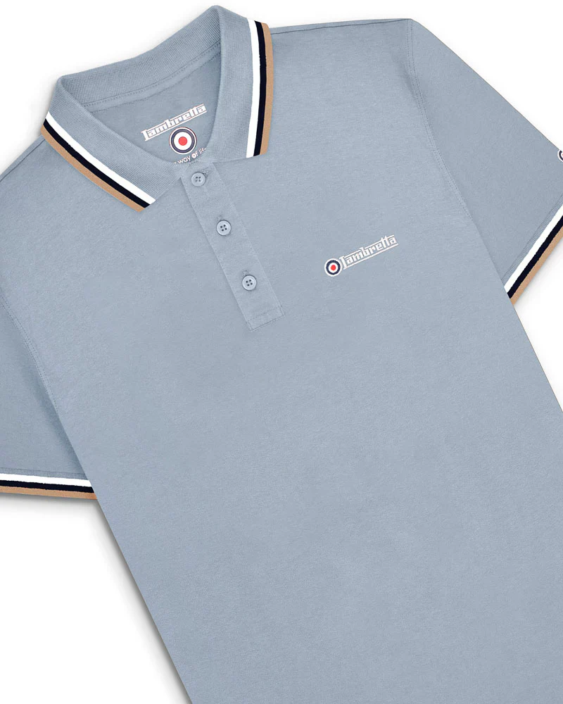 Lambretta Triple Tipped Polo Dusky Blue White/Navy/Cream - 107 - Image 2