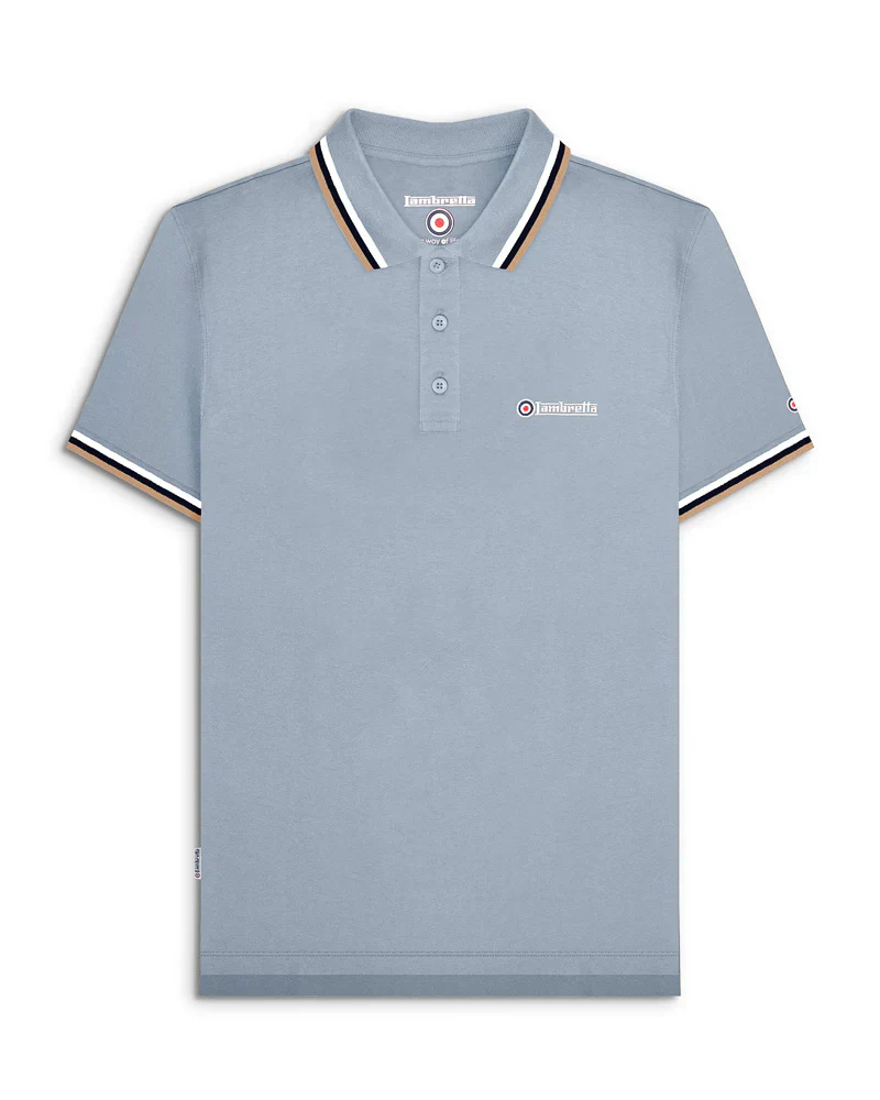 Lambretta Triple Tipped Polo Dusky Blue White/Navy/Cream - 107 - Image 3