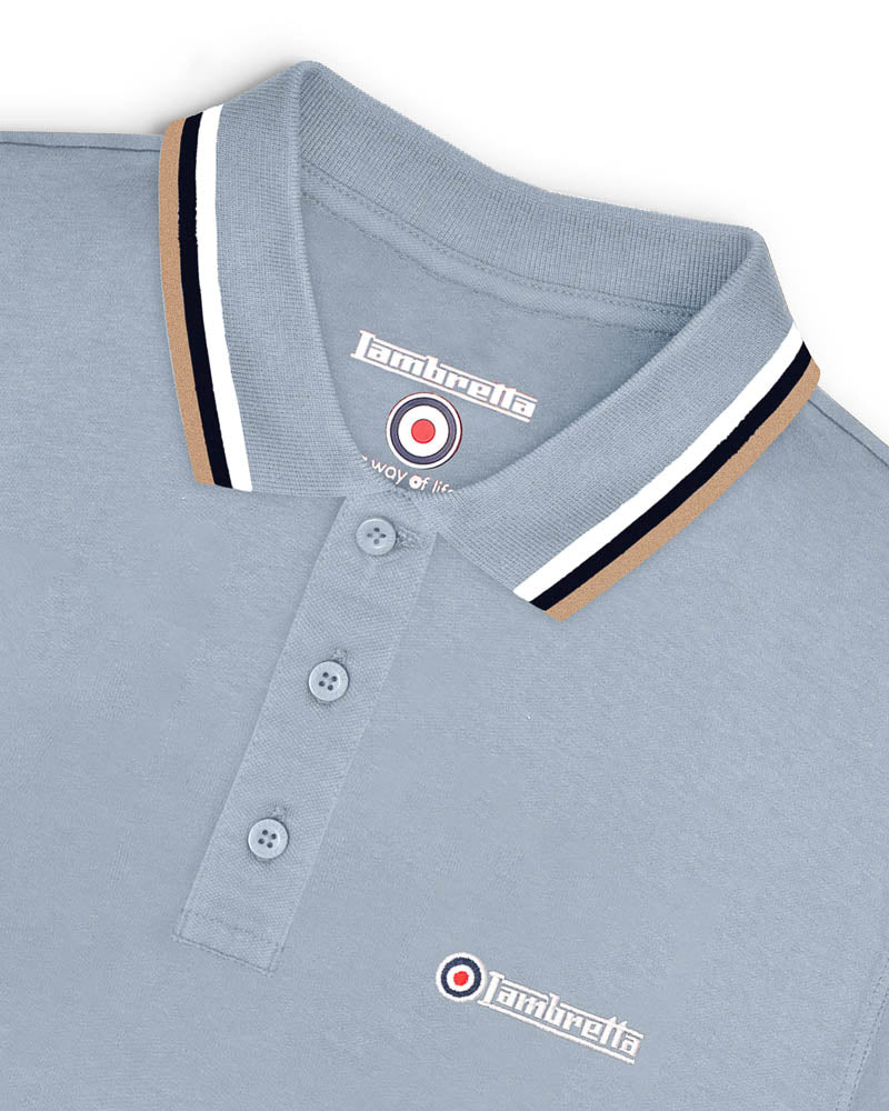Lambretta Triple Tipped Polo Dusky Blue White/Navy/Cream - 107 - Image 5