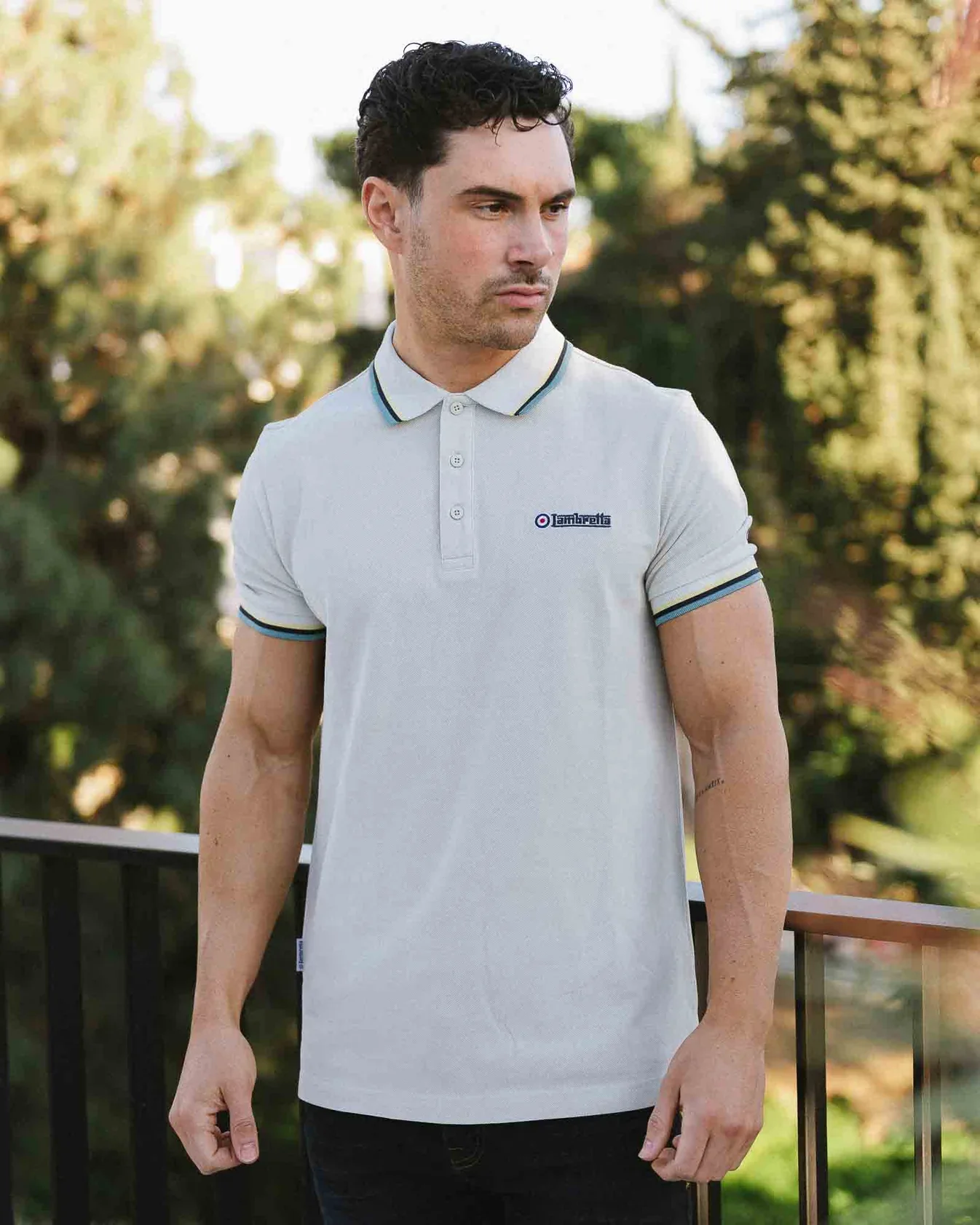 Lambretta Triple Tipped Polo Top Pebble Yellow/Navy/Smoke - 047