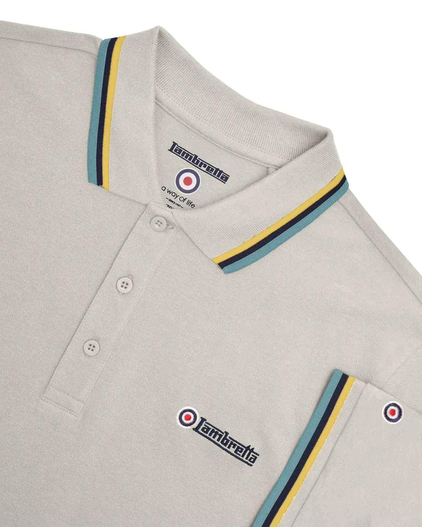 Lambretta Triple Tipped Polo Top Pebble Yellow/Navy/Smoke - 047 - Image 2