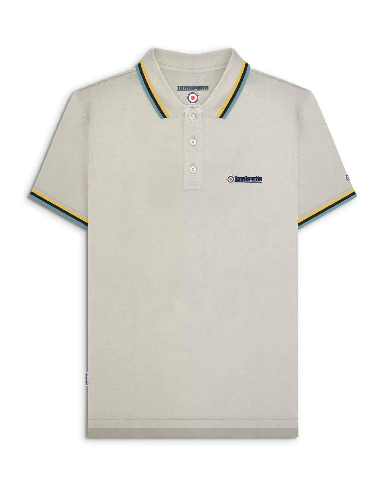 Lambretta Triple Tipped Polo Top Pebble Yellow/Navy/Smoke - 047 - Image 3