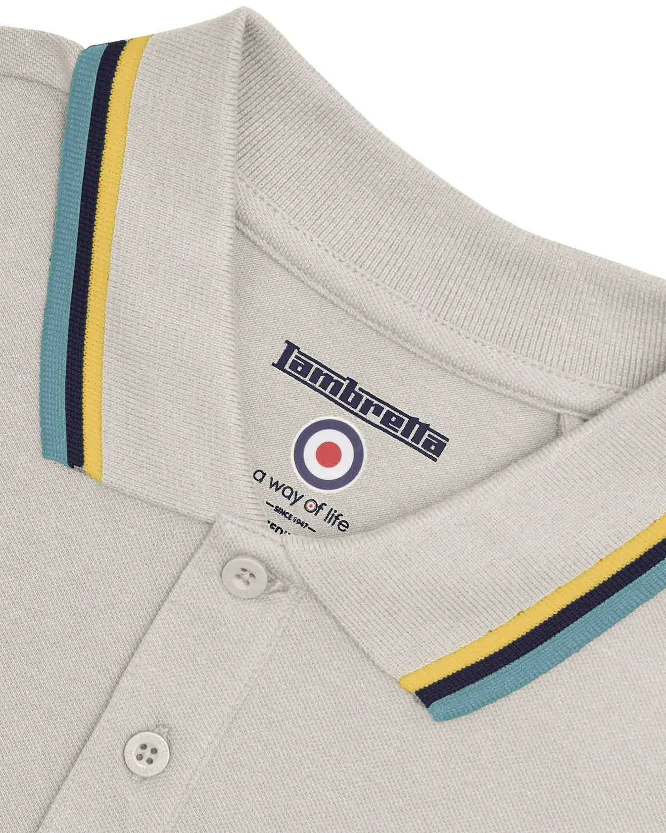 Lambretta Triple Tipped Polo Top Pebble Yellow/Navy/Smoke - 047 - Image 6