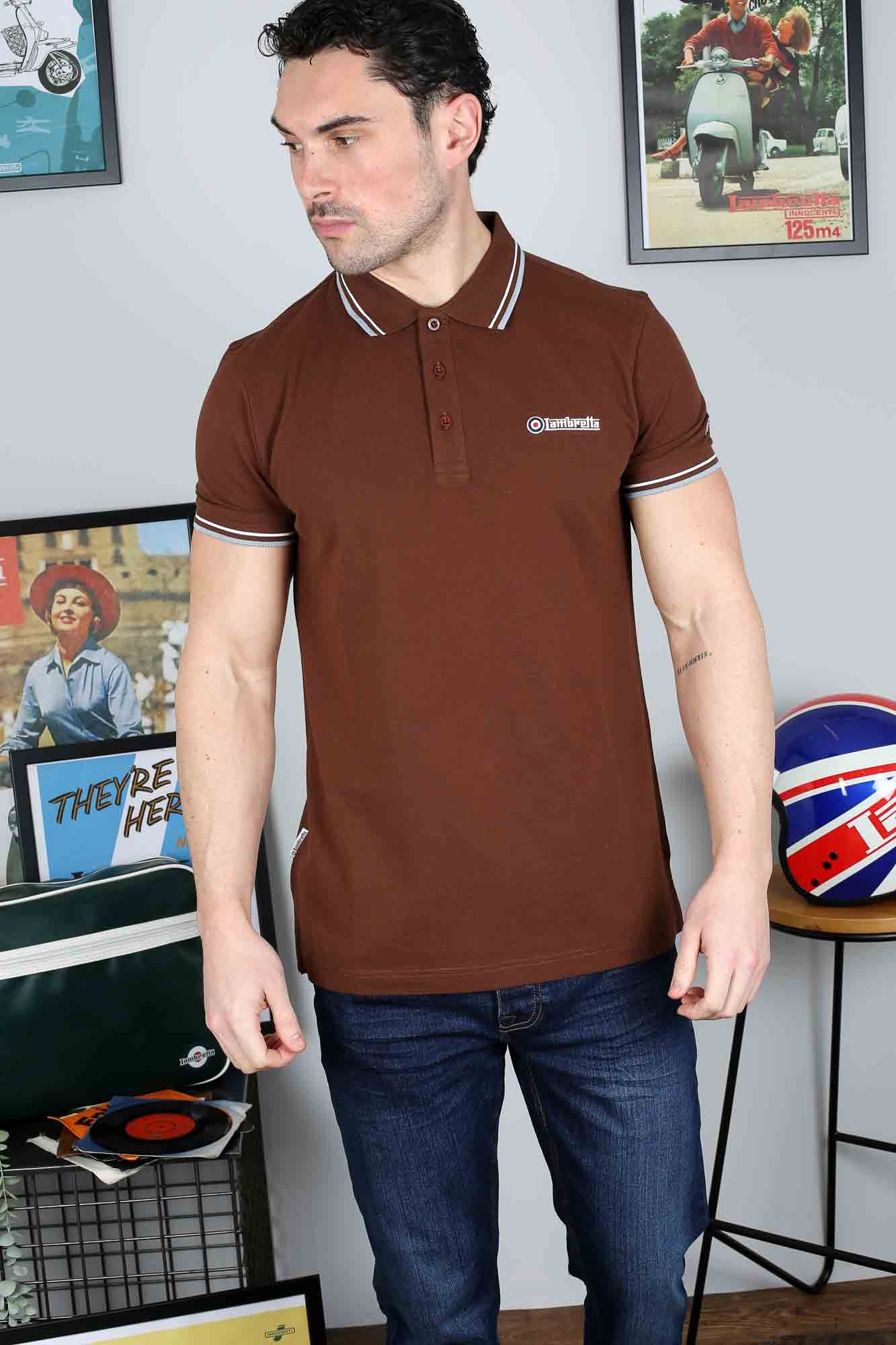 Lambretta Twin Tipped Polo Brown White/Angel Falls - 184