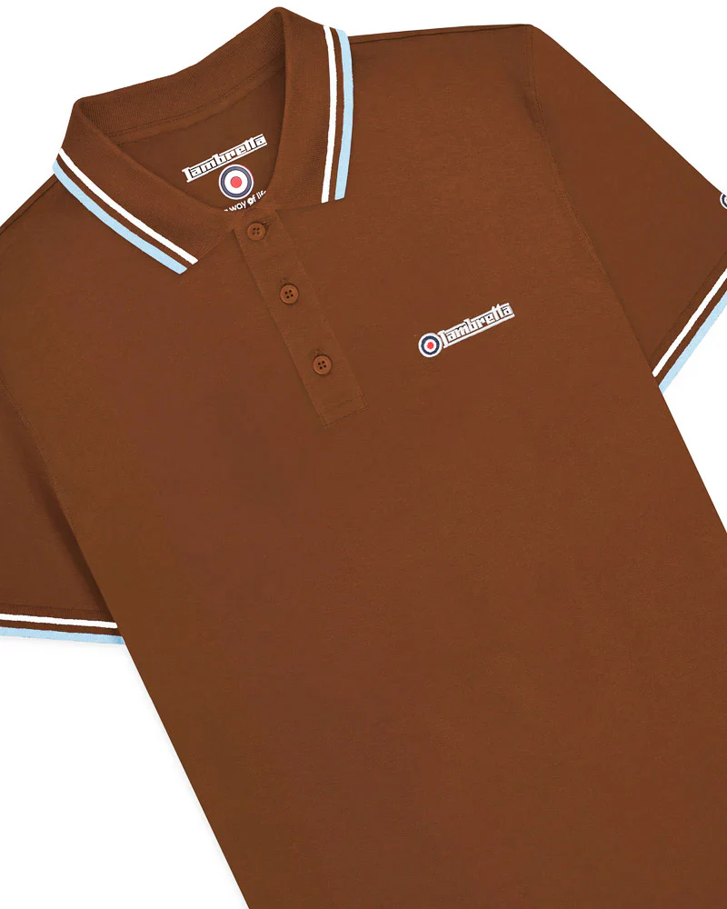 Lambretta Twin Tipped Polo Brown White/Angel Falls - 184 - Image 4