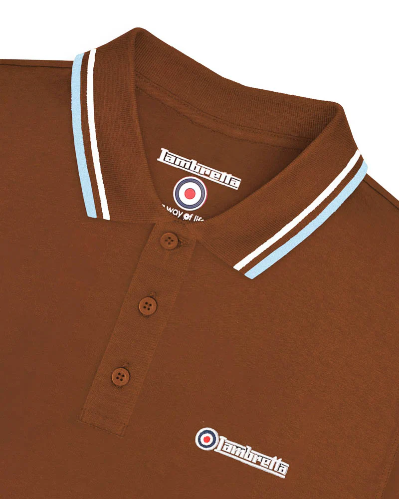 Lambretta Twin Tipped Polo Brown White/Angel Falls - 184 - Image 5