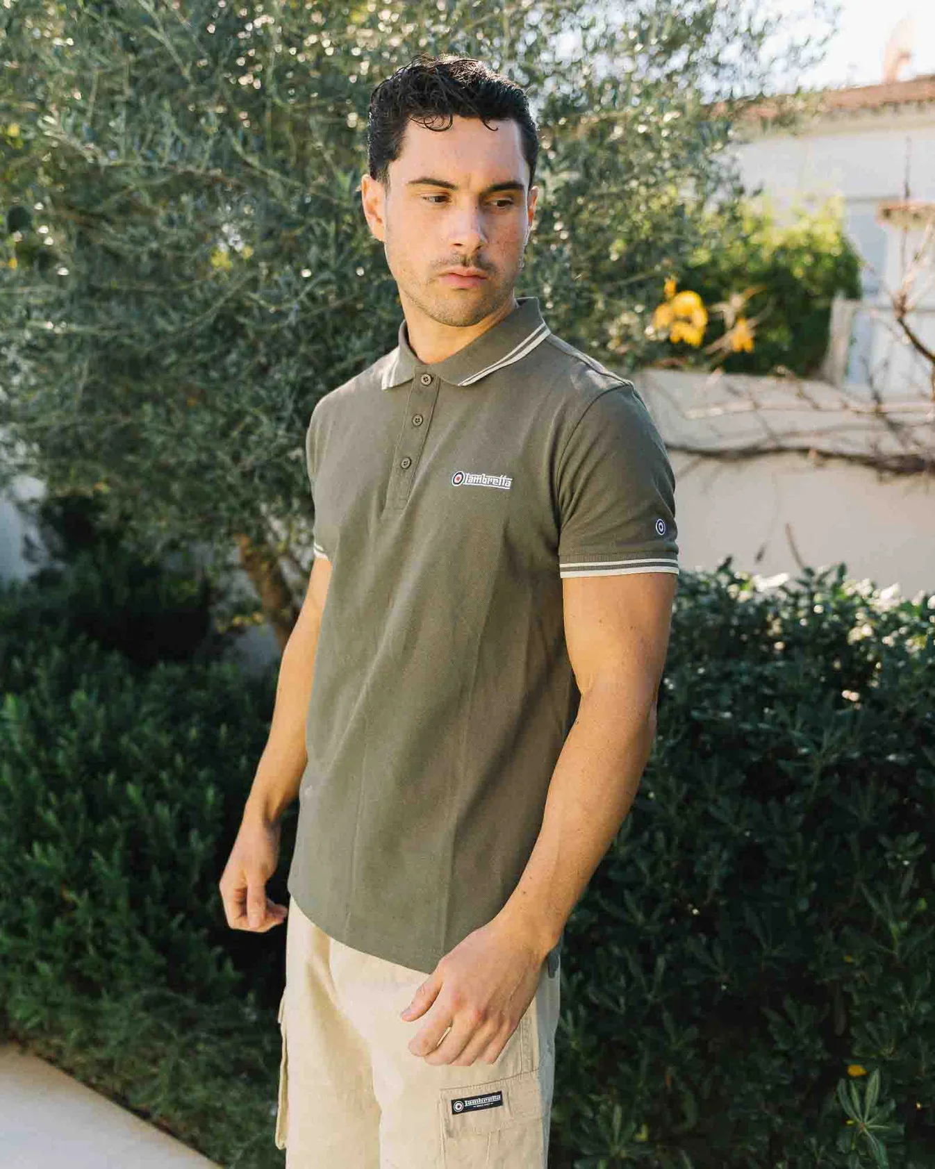 Lambretta Twin Tipped Polo Khaki/Oatmeal - 016