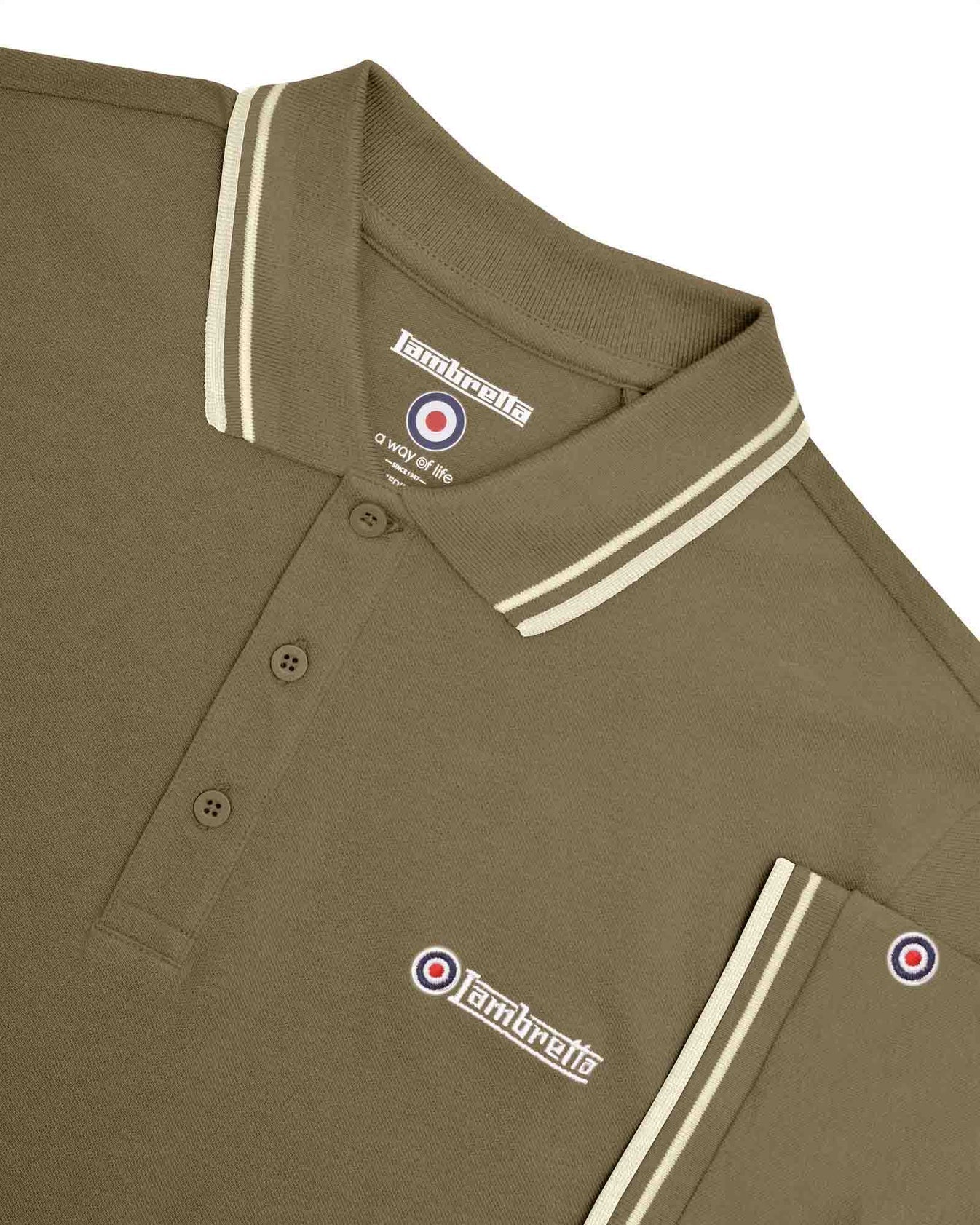 Lambretta Twin Tipped Polo Khaki/Oatmeal - 016 - Image 4